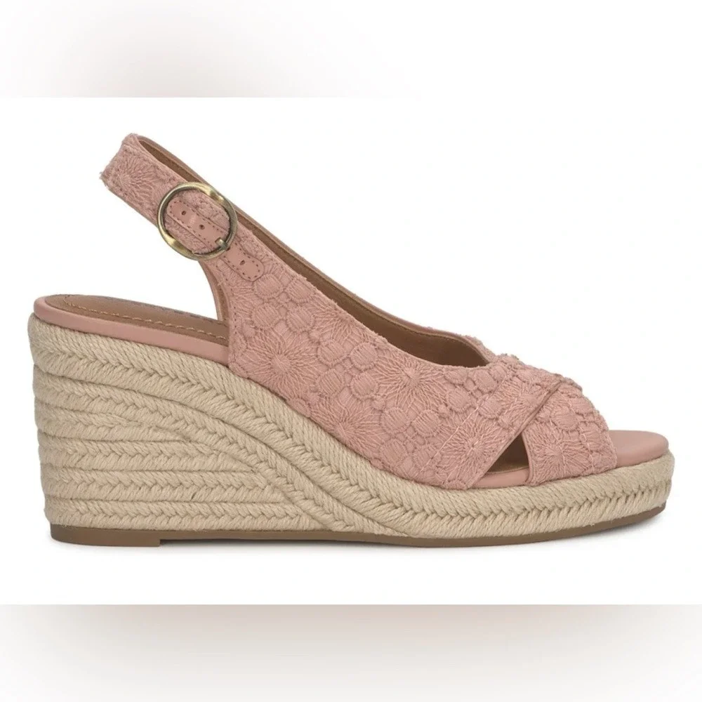 Lucky Brand‎ Pink Eyelet Lace Espadrille Wedge Sandals Slingback Peep Toe Shoes